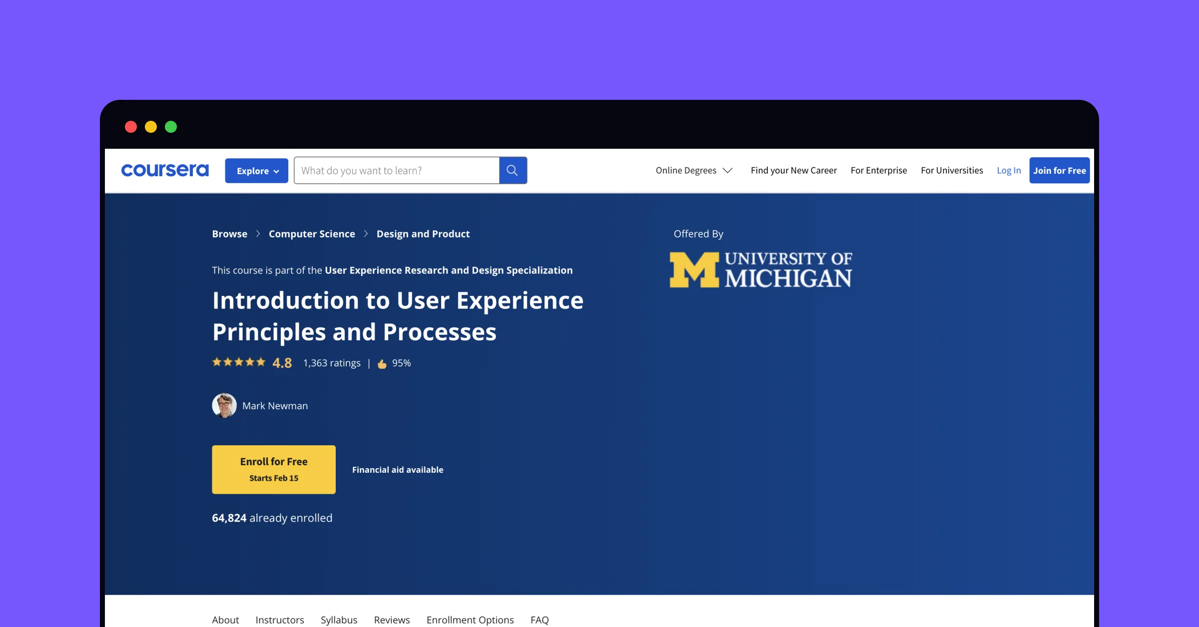 Introduction to User Experience Principles and Processes