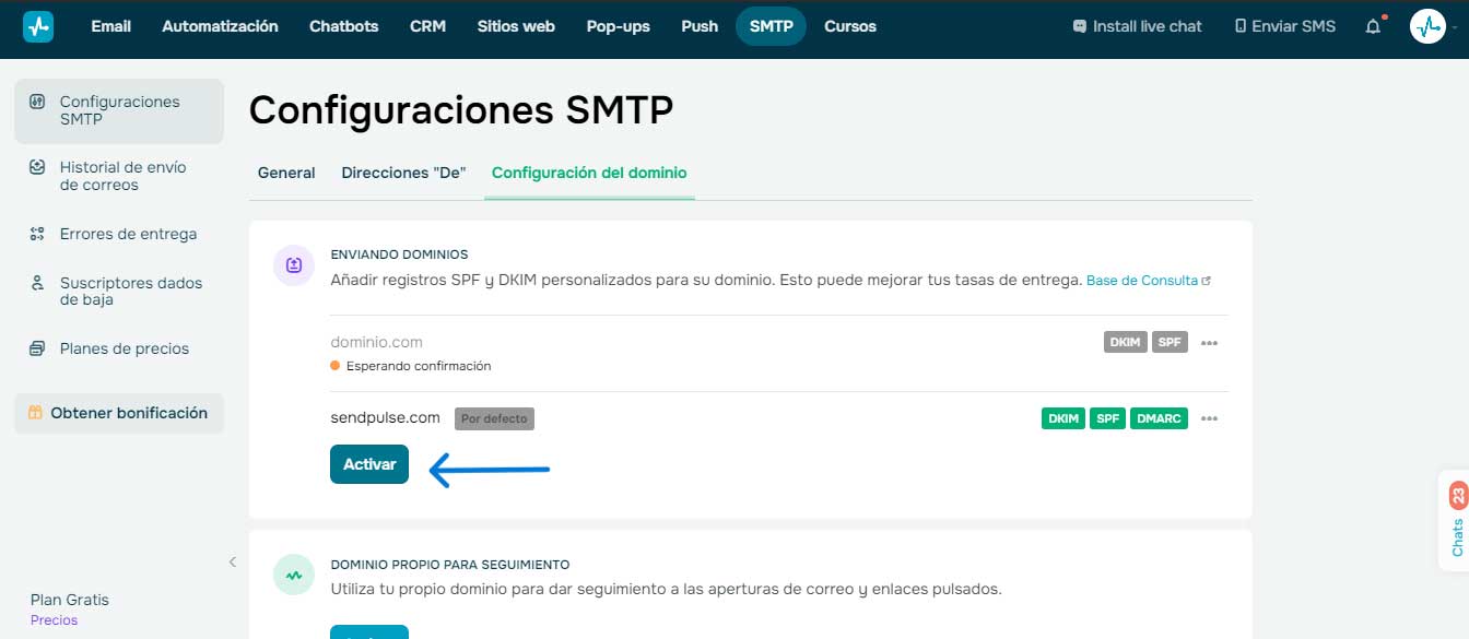 send pulse configuraciones SMTP
