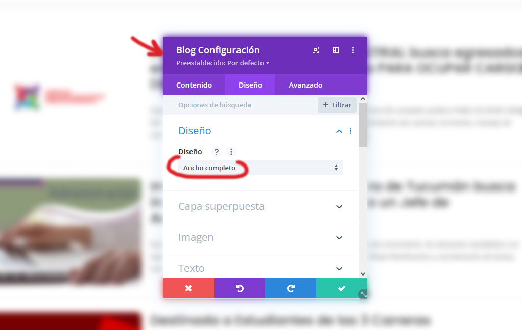 divi blog modulo ancho completo